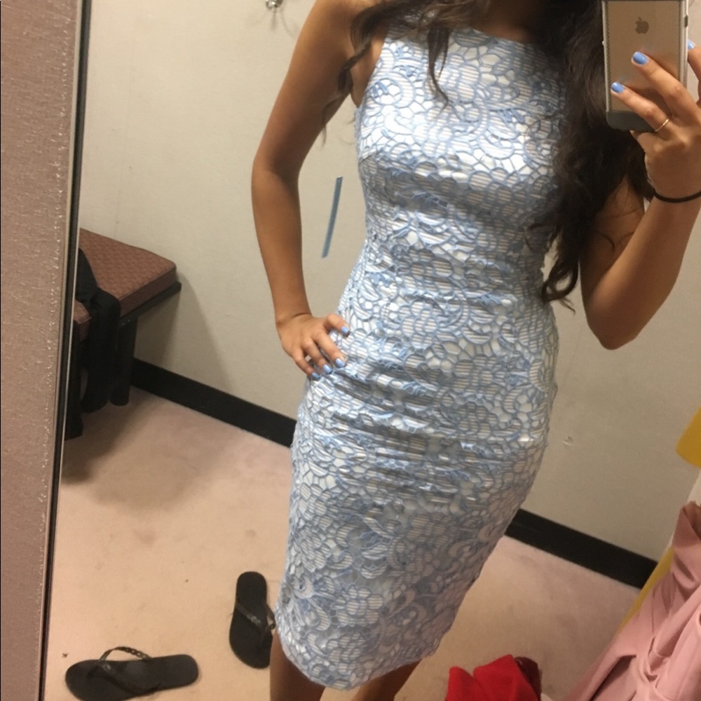 Antonio Melani Blue Grey White Marble Sheath Dress